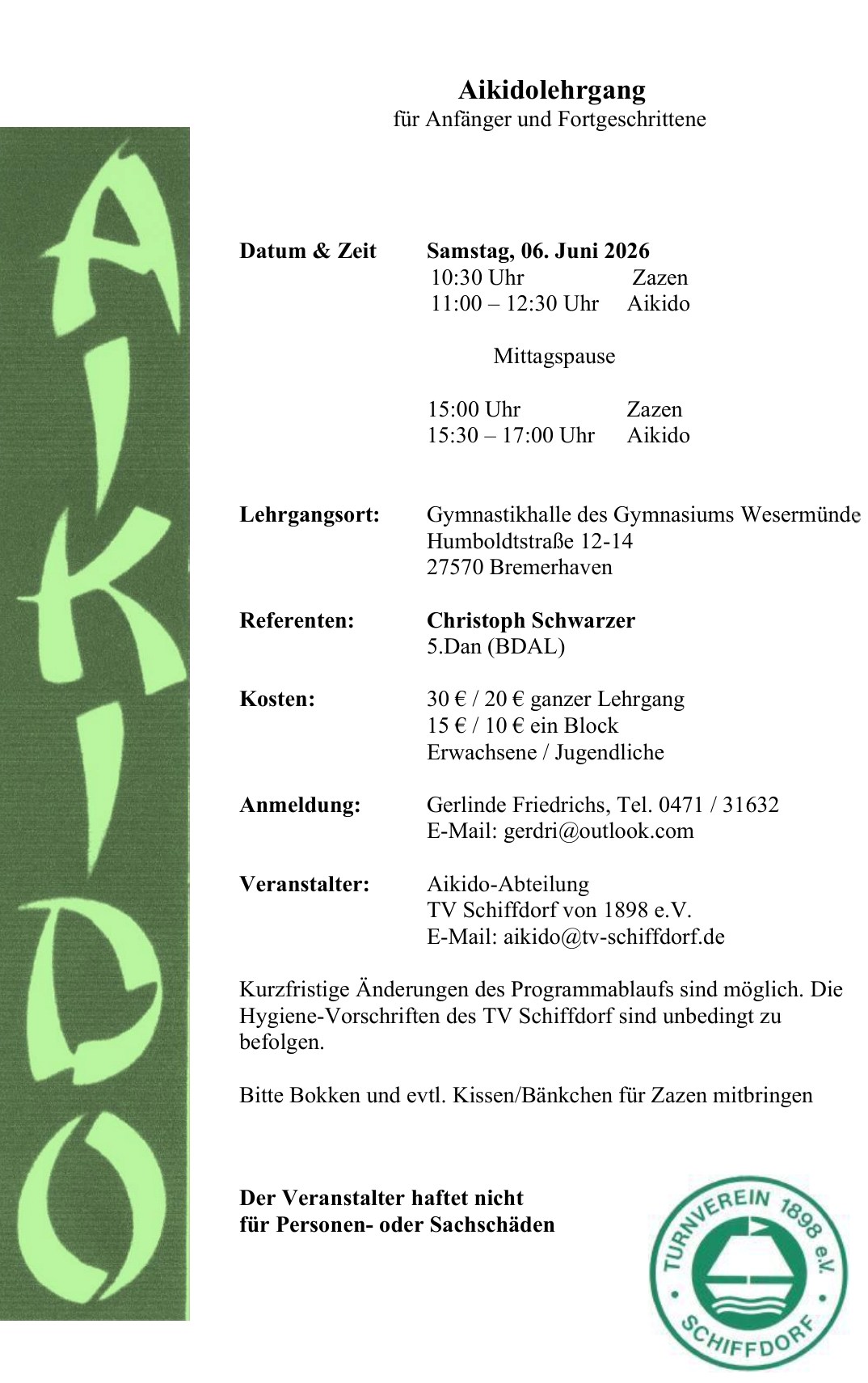 Aikidolehrgang für Anfänger und Fortgeschrittene